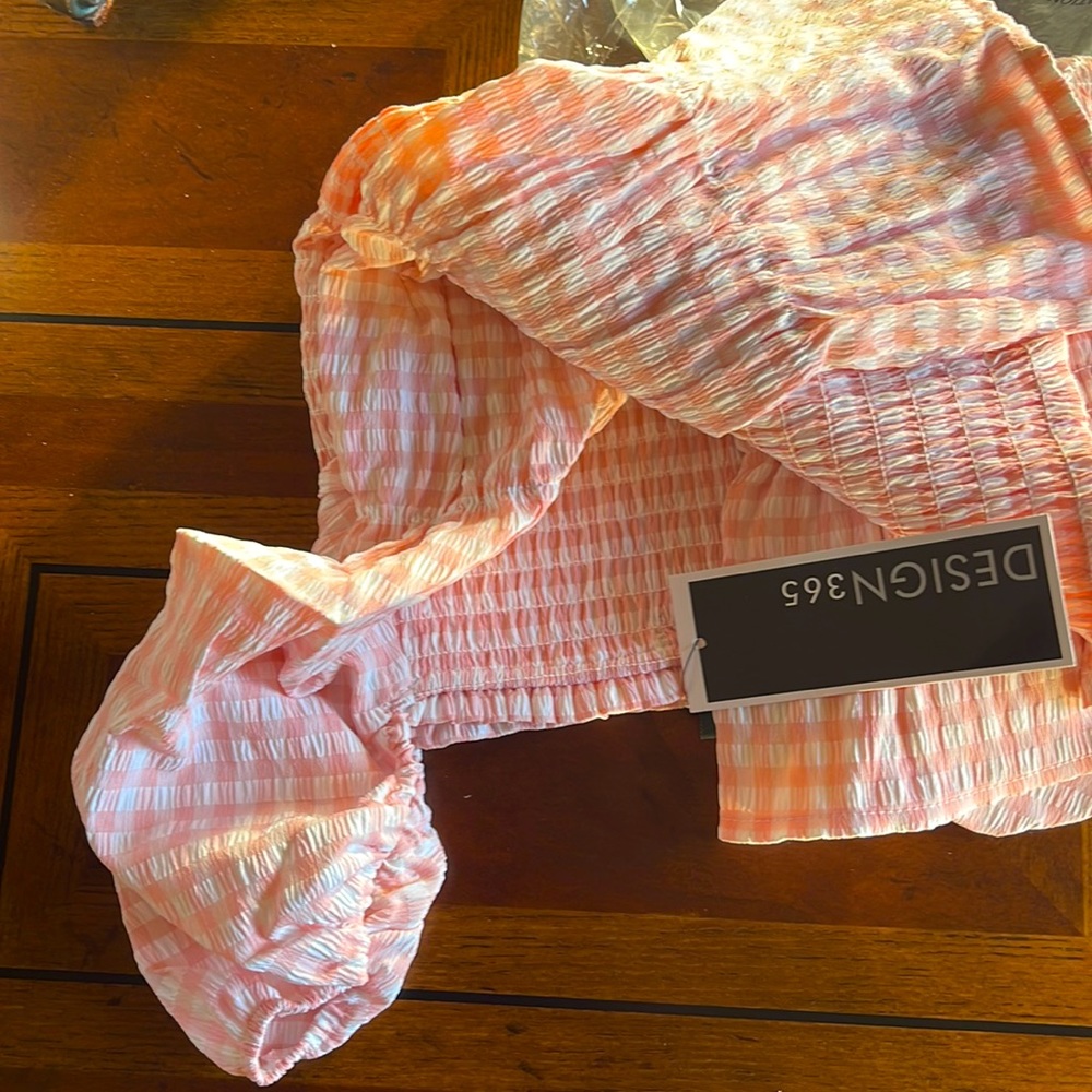 NWT DESIGN365 PINK GINHAM SMOCKED TOP SIZE MEDIUM - Picture 7 of 7